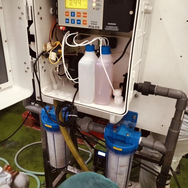Instalation chlorine analyzer in west Karawang factory plan wings grub using dosing pump Milton Roy, Instalation and trial give result 1.44 until 2.44 mg/l, PCA Hanna Instruments good product chlorine analyzer